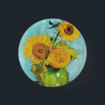 Sunflowers Vincent van Gogh Button<br><div class="desc">Sunflowers (1888)  Vincent van Gogh. Still life on a blue background. A bright bouquet of sunflower flowers stand in a vase. Reproduction of famous works of art  images in the public domain.</div>