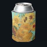 Sunflowers Vincent van Gogh   Can Cooler<br><div class="desc">Sunflowers (1889)  Vincent van Gogh. Still life on a blue background. A bright bouquet of sunflower flowers stand in a vase. Reproduction of famous works of art  images in the public domain.</div>