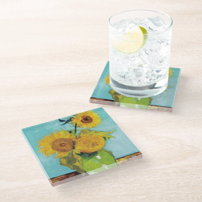 Sunflowers Vincent van Gogh  Glass Coaster (Angled)