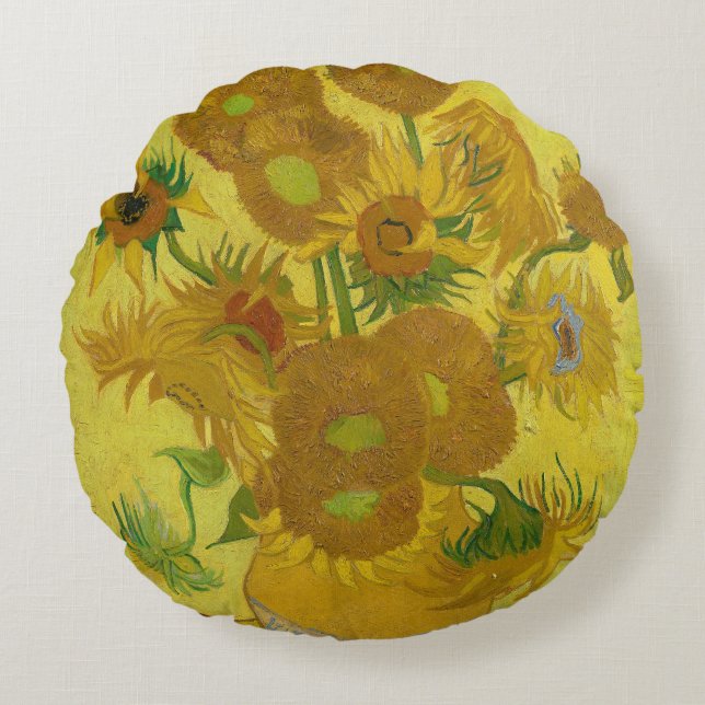 Sunflowers - Vincent van Gogh Round Pillow (Front)