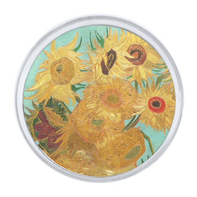Sunflowers Vincent van Gogh   Silver Finish Lapel Pin (Front)