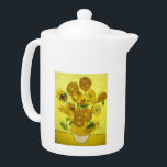Sunflowers Vincent van Gogh    Teapot<br><div class="desc">Sunflowers  Vincent van Gogh. Still life on a yellow background. A bright bouquet of sunflower flowers stand in a vase. Reproduction of famous works of art  images in the public domain.</div>