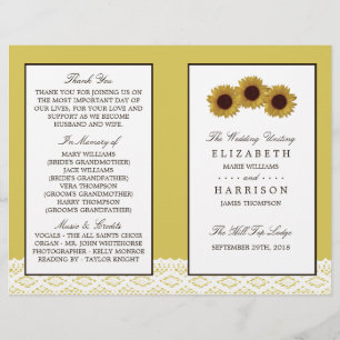 Sunflowers & Vintage Lace Wedding Bi-fold Program