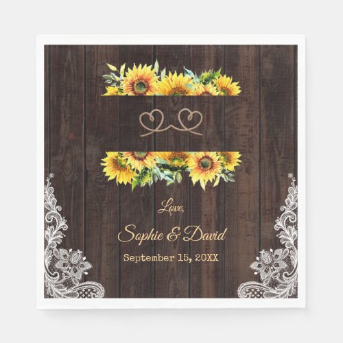 Sunflowers Vintage Rope Wood We Tied The Knot Napkins