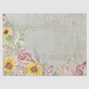 Sunflowers Vintage Script Floral Hydrangeas Sage Tissue Paper