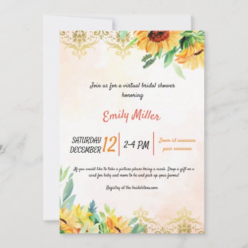 Sunflowers virtual bridal shower invitation