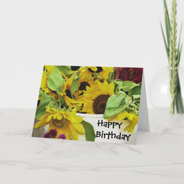 Sunflowers Waiting Birthday Blank Card (Front)