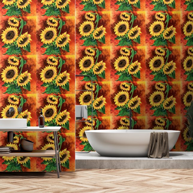 Sunflowers Wallpaper Painted (Bathroom)