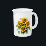 Sunflowers Water Pitcher<br><div class="desc">This lovely water pitcher is shown in white with a lovely sunflowers watercolor print. 
Customize this item or buy as is.</div>
