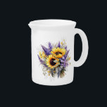 Sunflowers Water Pitcher<br><div class="desc">This lovely water pitcher is shown in white with a lovely sunflowers and lavender watercolor print. 
Customize this item or buy as is.</div>