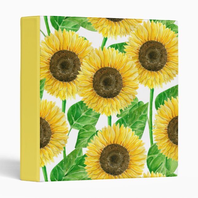 Sunflowers watercolor 3 ring binder (Front/Spine)
