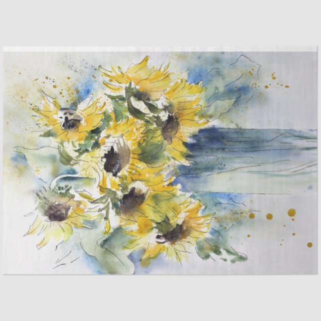 Sunflowers Watercolor Art Decoupage  Tissue Paper (Front)