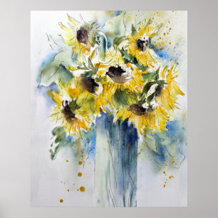 Sunflowers Watercolor Art Poster