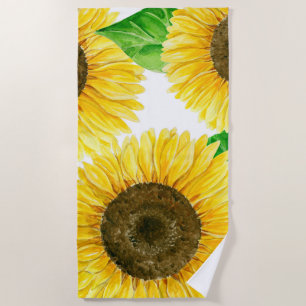 Sunflowers watercolor beach towel