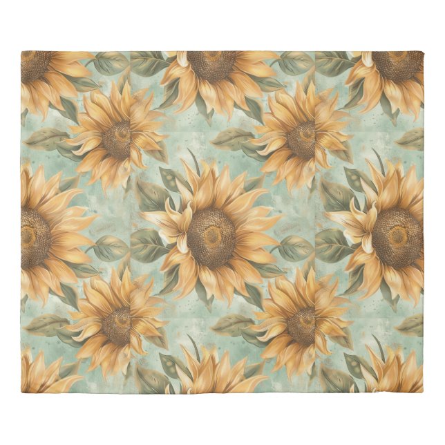 Sunflowers Watercolor Blue Background Duvet Cover (Front)