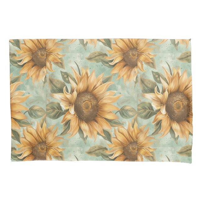 Sunflowers Watercolor Blue Background Pillow Case (Front)