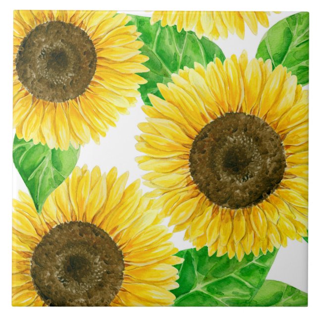 Sunflowers watercolor ceramic tile (Front)
