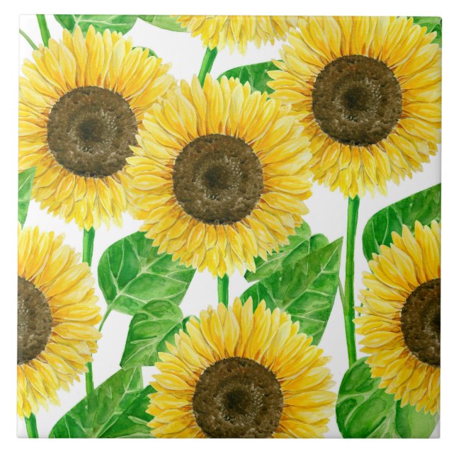 Sunflowers watercolor ceramic tile (Front)