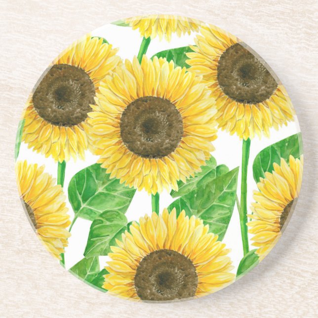 Sunflowers watercolor coaster (Front)