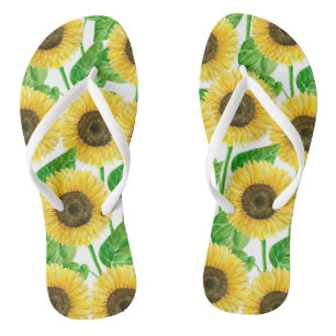 Sunflowers watercolor flip flops