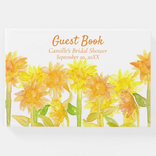 Sunflowers Watercolor Floral Bridal Shower Guest Book