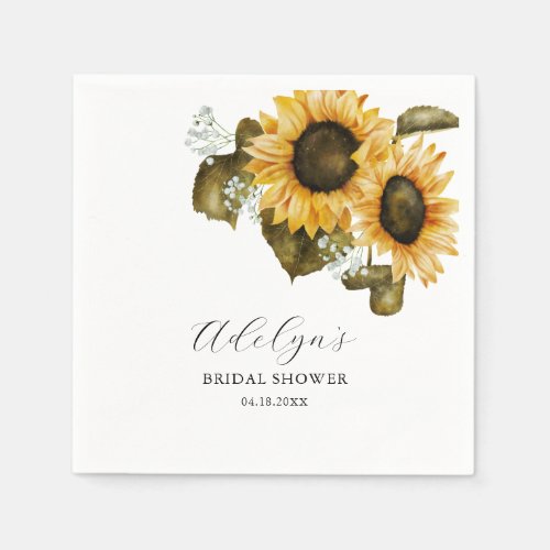 Sunflowers Watercolor Floral Bridal Shower  Napkins