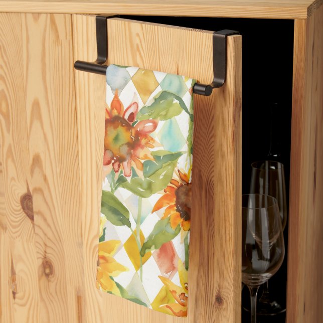 Sunflowers Watercolor floral Kitchen Towel (Thirds Fold)