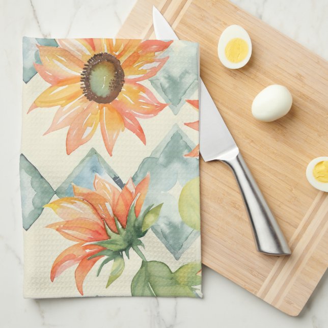 Sunflowers Watercolor floral pattern Kitchen Towel (Quarter Fold)