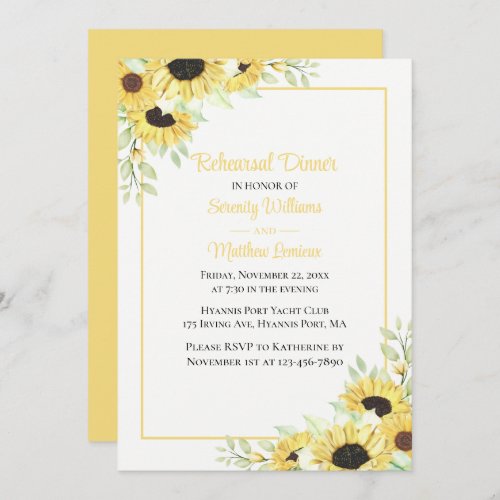 Sunflowers Watercolor Floral Rehearsal Dinner Invi Invitation