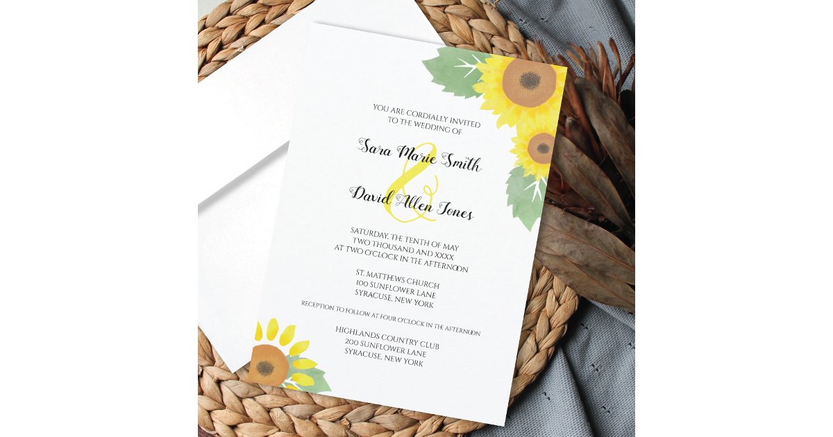 Sunflowers Watercolor Floral Sunny Yellow Wedding Invitation | Zazzle