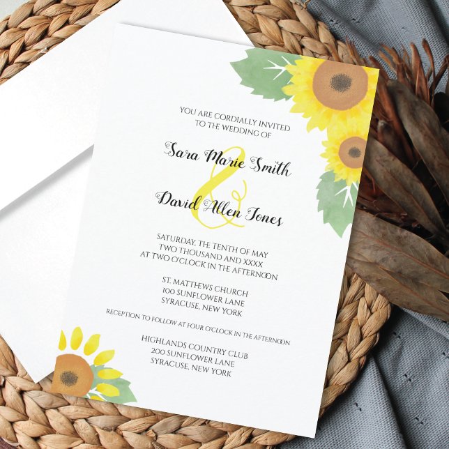 Sunflowers Watercolor Floral Sunny Yellow Wedding Invitation (Creator Uploaded)