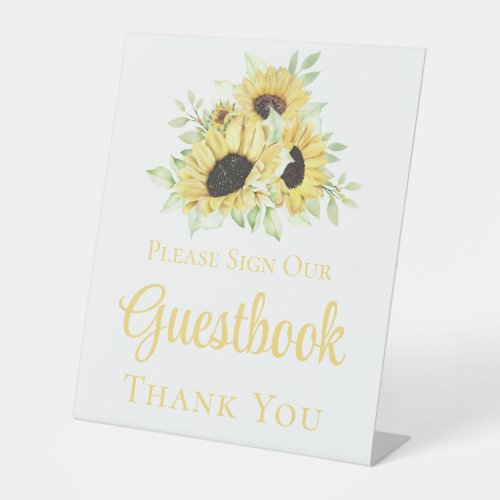 Sunflowers Watercolor Floral Wedding Guestbook Pedestal Sign