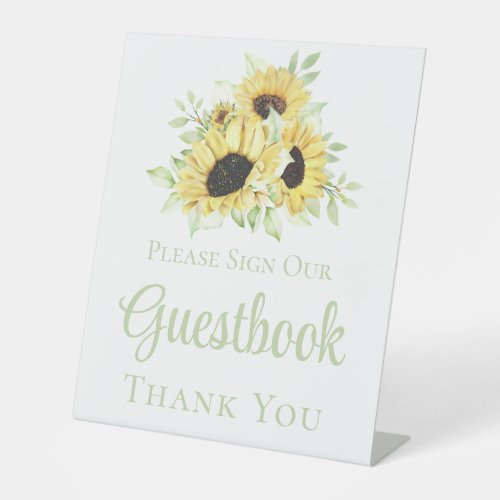 Sunflowers Watercolor Floral Wedding Guestbook Pedestal Sign