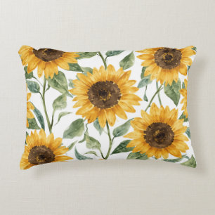 Sunflowers Watercolor Floral Yellow Painting Accent Pillow