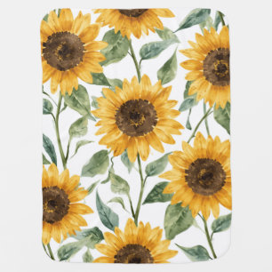 Sunflowers Watercolor Floral Yellow Painting Baby Blanket