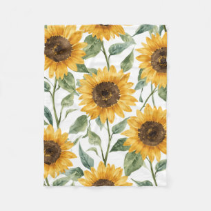 Sunflowers Watercolor Floral Yellow Painting Fleece Blanket