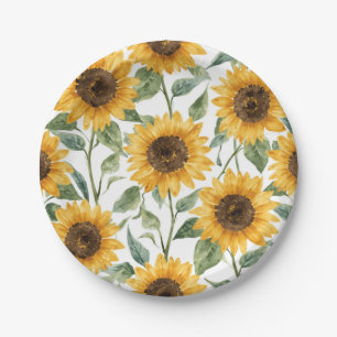 Sunflowers Watercolor Floral Yellow Painting Paper Plates