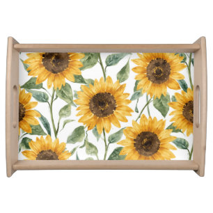 Sunflowers Watercolor Floral Yellow Painting Serving Tray