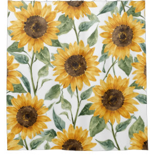 Sunflowers Watercolor Floral Yellow Painting Shower Curtain