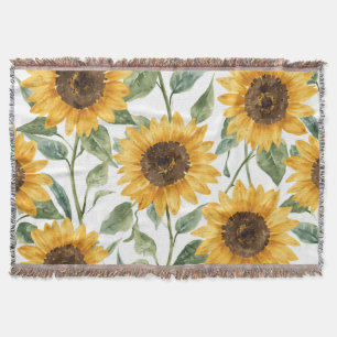 Sunflowers Watercolor Floral Yellow Painting Throw Blanket