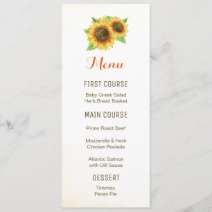 Sunflowers Watercolor Flower Menus