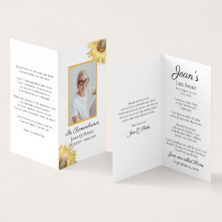 Sunflowers Watercolor Funeral Memorial Prayer Business Card