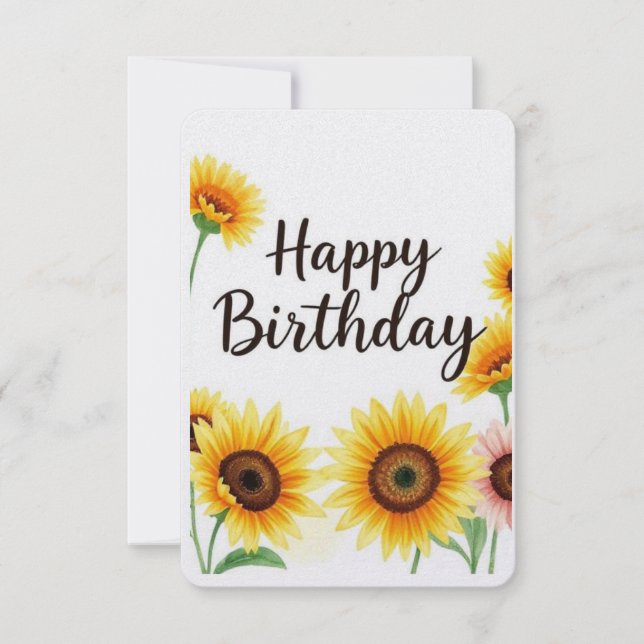 Sunflowers Watercolor Happy Birthday Card  (Front)
