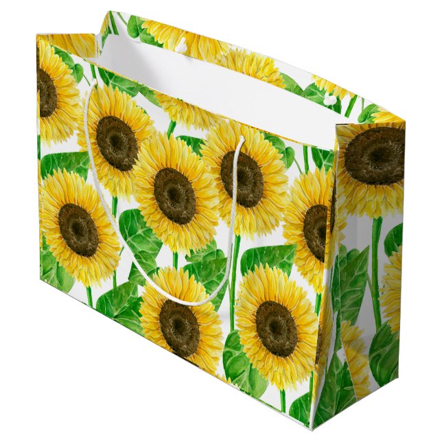 Sunflowers watercolor large gift bag (Back Angled)