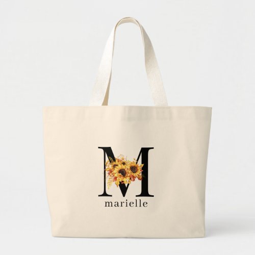 Sunflowers Watercolor Monogrammed Floral Tote