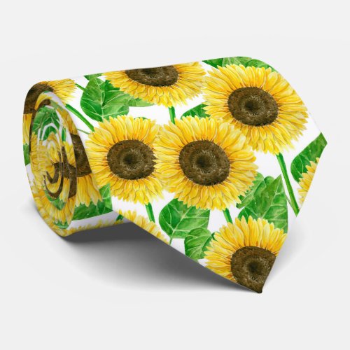 Sunflowers watercolor neck tie