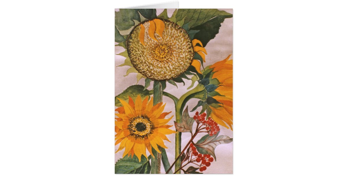 Sunflowers Watercolor Painting 3 Flower Note Card | Zazzle