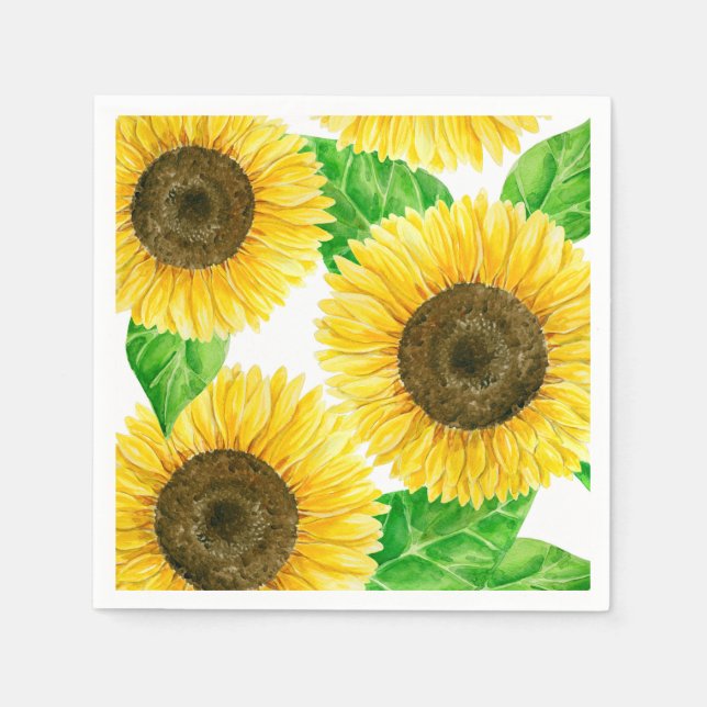 Sunflowers watercolor paper napkins (Front)