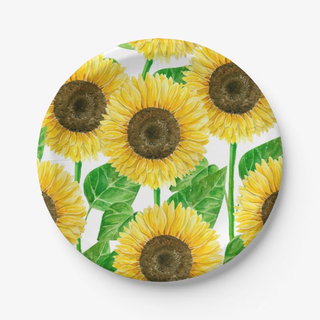 Sunflowers watercolor paper plates (Front)