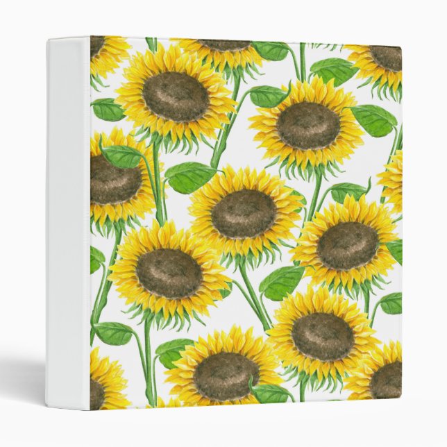 Sunflowers watercolor pattern 3 ring binder (Front/Spine)